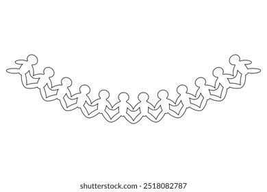 Black and white illustration of a paper chain human design, ideal for back to school coloring books and classroom crafts for kids.