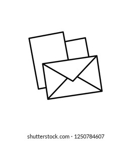 Black & white illustration of paper envelop & card stock for diy craft scrapbook projects. Vector line icon. Isolated object on white background