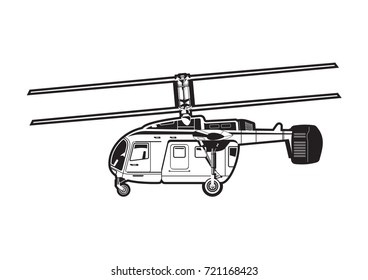 Black and white illustration of the passenger helicopter