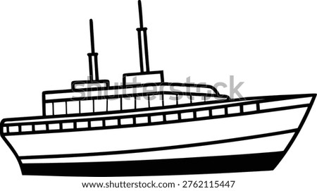 Black and white illustration of a passenger ship with two masts