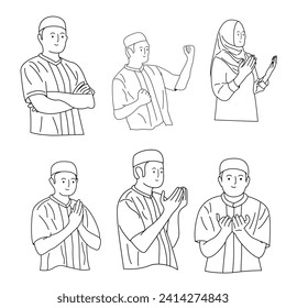 black and white illustration of people's gestures during Ramadan