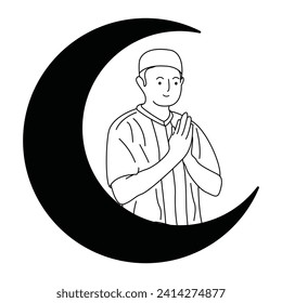 black and white illustration of people's gestures during Ramadan