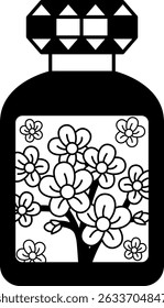 black and white illustration a perfume bottle 
