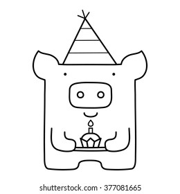 Black and white illustration of a pig. Vector.