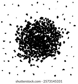 Black and white illustration of a pile of rocks. Concept of chaos and disorder, with the rocks scattered in all directions. The lack of color adds to the overall feeling of emptiness and disarray