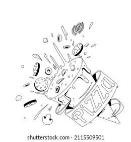 Black and white illustration of a pizza cone.