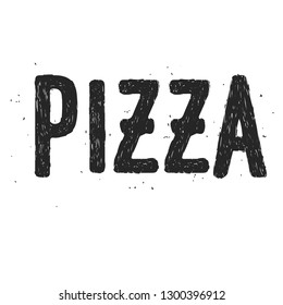 Black and white illustration, PIZZA text