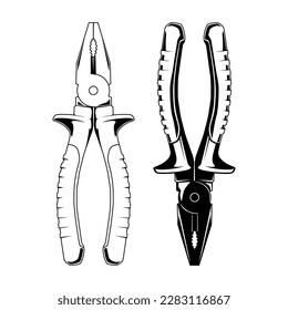 Black and white illustration of pliers vector icon. Mechanical tool collections.