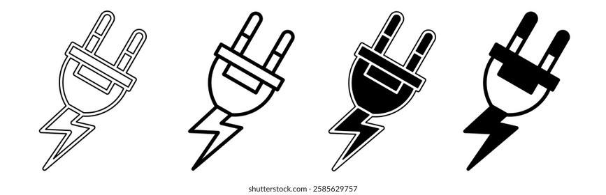 Black and white illustration of a plug. Plugs icon collection with line. Stock vector illustration.