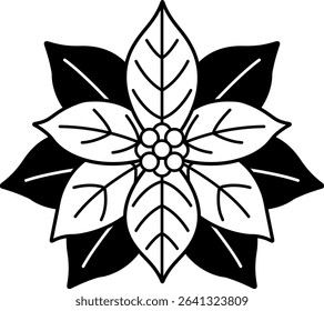 black and white illustration of a poinsettia