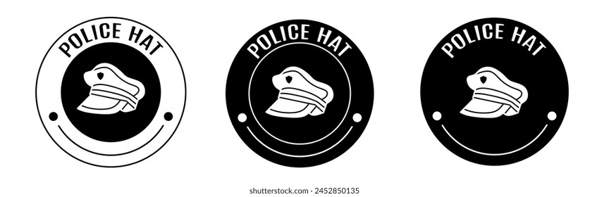 Black and white illustration of police hat icon in flat. Stock vector.