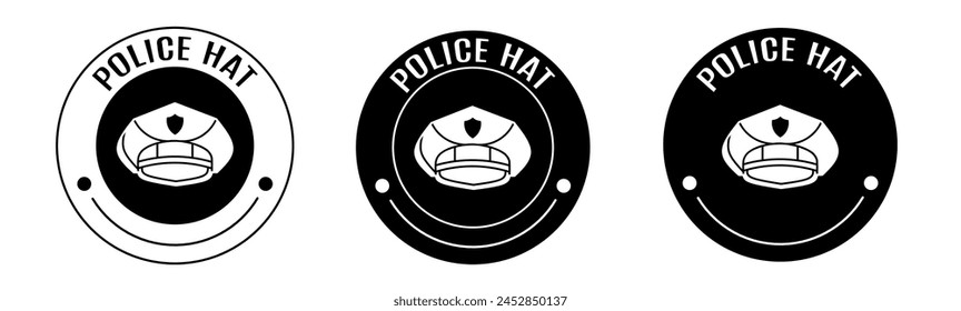 Black and white illustration of police hat icon in flat. Stock vector.