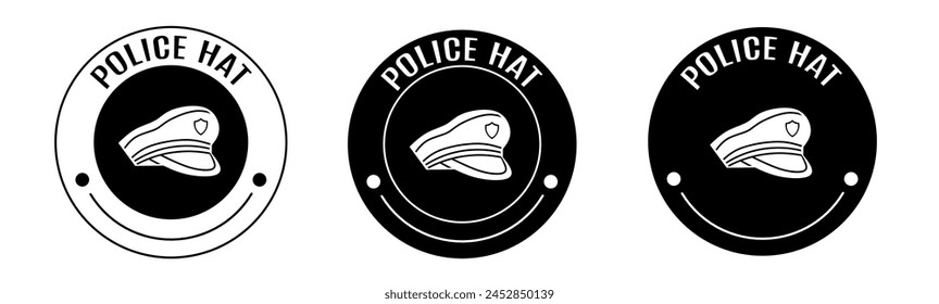 Black and white illustration of police hat icon in flat. Stock vector.