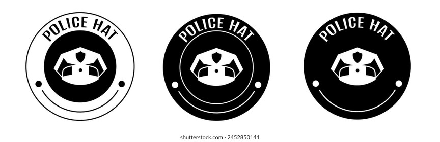 Black and white illustration of police hat icon in flat. Stock vector.