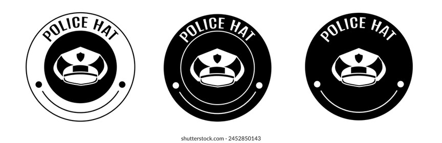 Black and white illustration of police hat icon in flat. Stock vector.