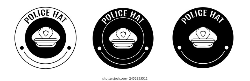 Black and white illustration of police hat icon in flat. Stock vector.