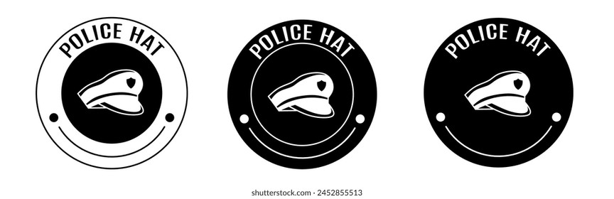 Black and white illustration of police hat icon in flat. Stock vector.