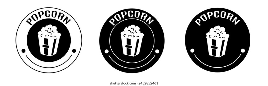 Black and white illustration of popcorn icon in flat. Stock vector.