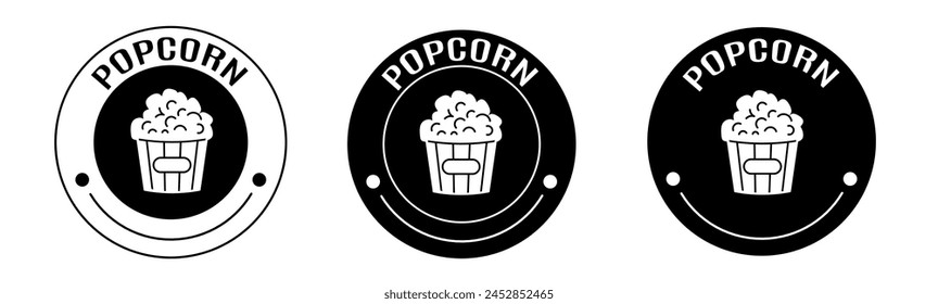 Black and white illustration of popcorn icon in flat. Stock vector.