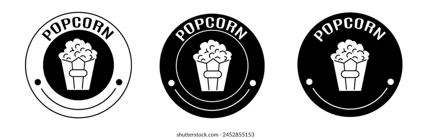 Black and white illustration of popcorn icon in flat. Stock vector.