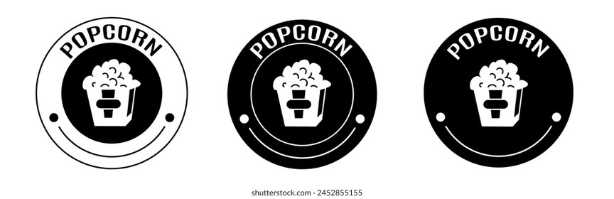 Black and white illustration of popcorn icon in flat. Stock vector.