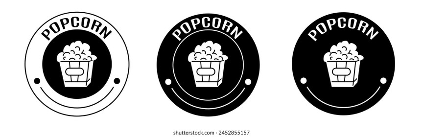 Black and white illustration of popcorn icon in flat. Stock vector.