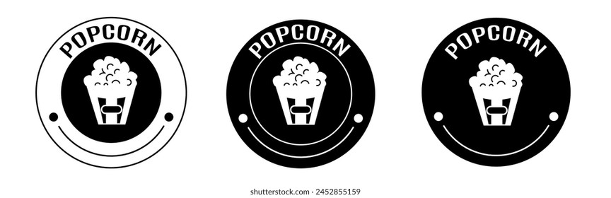 Black and white illustration of popcorn icon in flat. Stock vector.