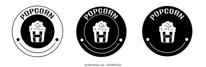 Black and white illustration of popcorn icon in flat. Stock vector.