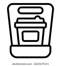 Ilustração em preto e branco de um ícone portátil da xícara de café, perfeito para desenhos de menu e aplicativos