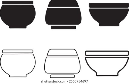 Black and white illustration of a potted. Pots icon collection with line. flat design vector illustration isolated on white background.