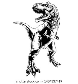 a black and white illustration of a prehistoric dinosaur, t-rex