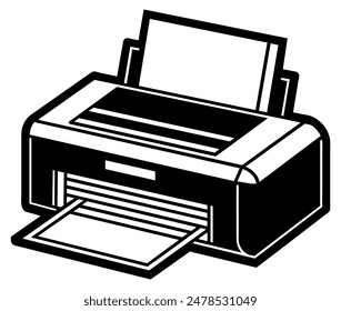 Ilustración en blanco y negro de una impresora. Ilustración vectorial