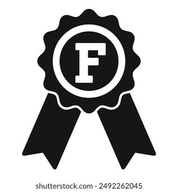 Black and white illustration of a prize ribbon featuring the letter f, symbolizing excellence or grading