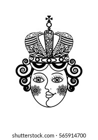 black and white illustration of the Queen