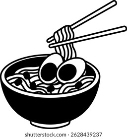 black and white illustration of a Ramen bowl