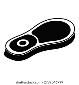 Black and white illustration of raw steak on white background icon