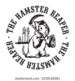 Black and white illustration of a reaper hamster holding a lantern in her hand.