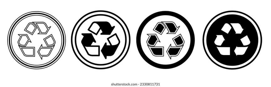 Black and white illustration of a recycle. Recycle icon collection with line. Stock vector illustration.
