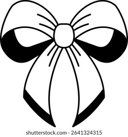 black and white illustration of a red ribbon bow