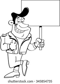 Black and white illustration of a reindeer holding a sign.