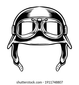 black and white illustration of a retro helmet