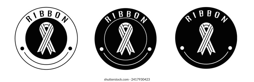 Black and white illustration of ribbon icon in flat. Stock vector.	