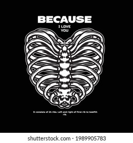 black and white illustration of ribs used for t-shirt design