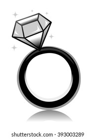 Black and White Illustration of a Ring with a Diamond on Top