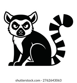 Black and white illustration of a ringtailed lemur with angry expression icon