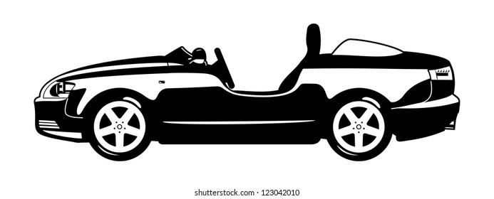 black and white illustration of  roadster (barchetta).