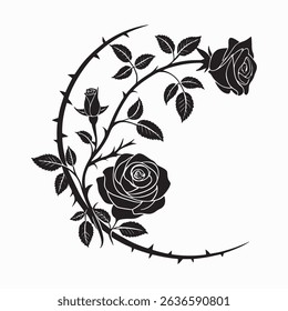 Black and white illustration of roses with thorns - Silhouette Rose