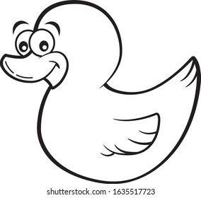 Black and white illustration of a rubber duck.