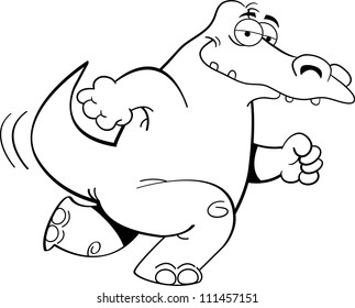 Black and white Illustration of a running alligator