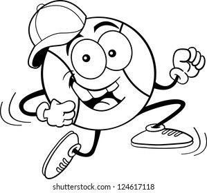 Black and white illustration of a running baseball.